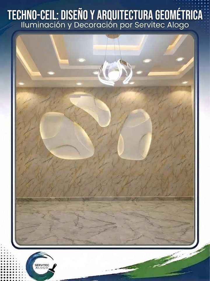Salón moderno con pared iluminada