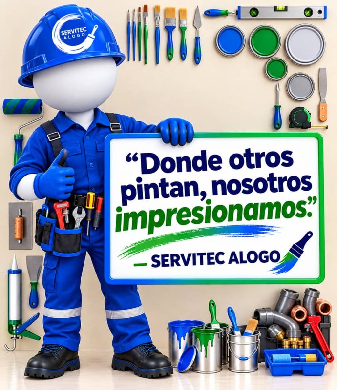 Mascota de Servitec Alogo con el lema: Donde otros pintan, nosotros impresionamos